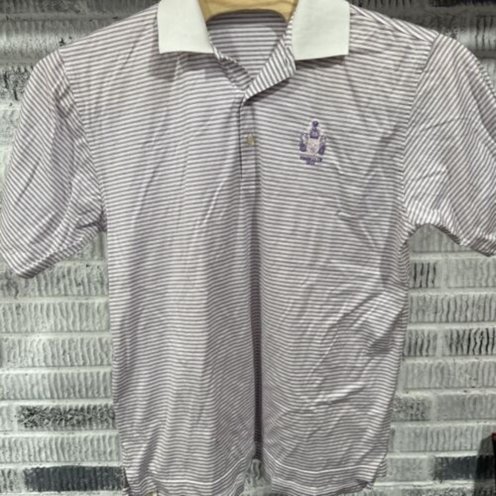 Peter Millar Shirt Mens Medium Purple Polo Stripe Vinoy Club‎ Logo Cotton Golf